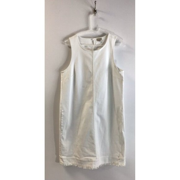 Cremieux Womens Denim Dress 12 White Stretchy Clean Rock Western Minimalist Chic - Picture 1 of 5